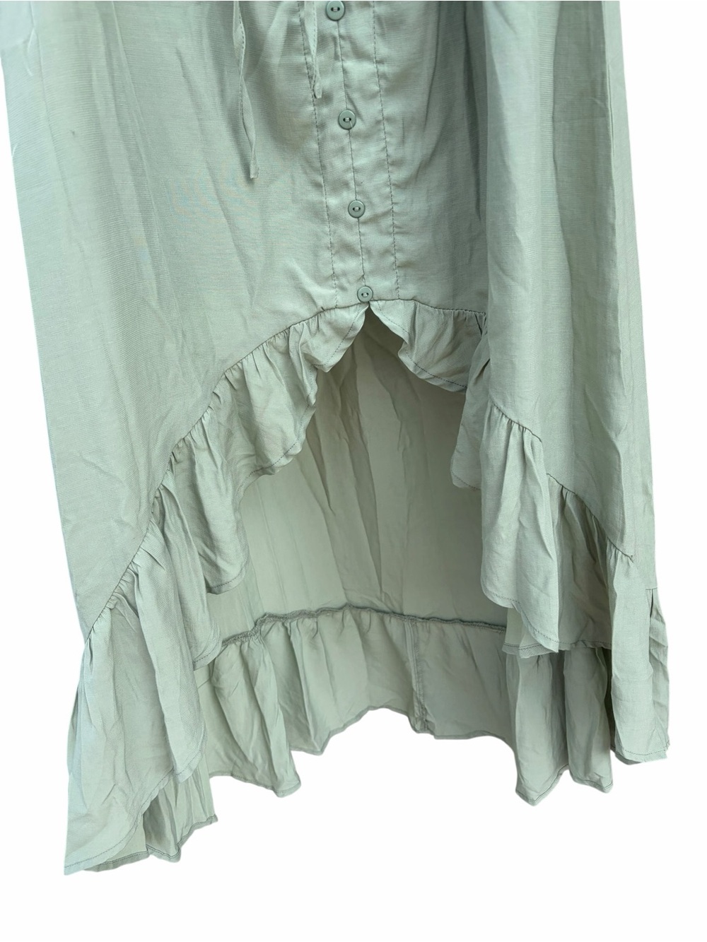 Off-Shoulder Sage Green Ruffle-Hem Maxi Dress - Picture 4 of 7